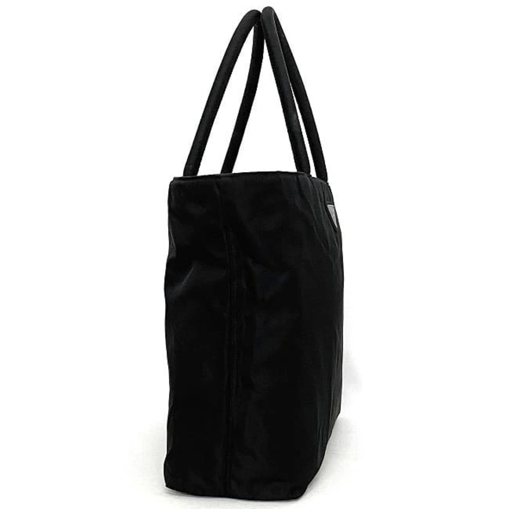 Prada Square Logo Black Bag Silver Tote Tessuto Plate Triangle Black Nero